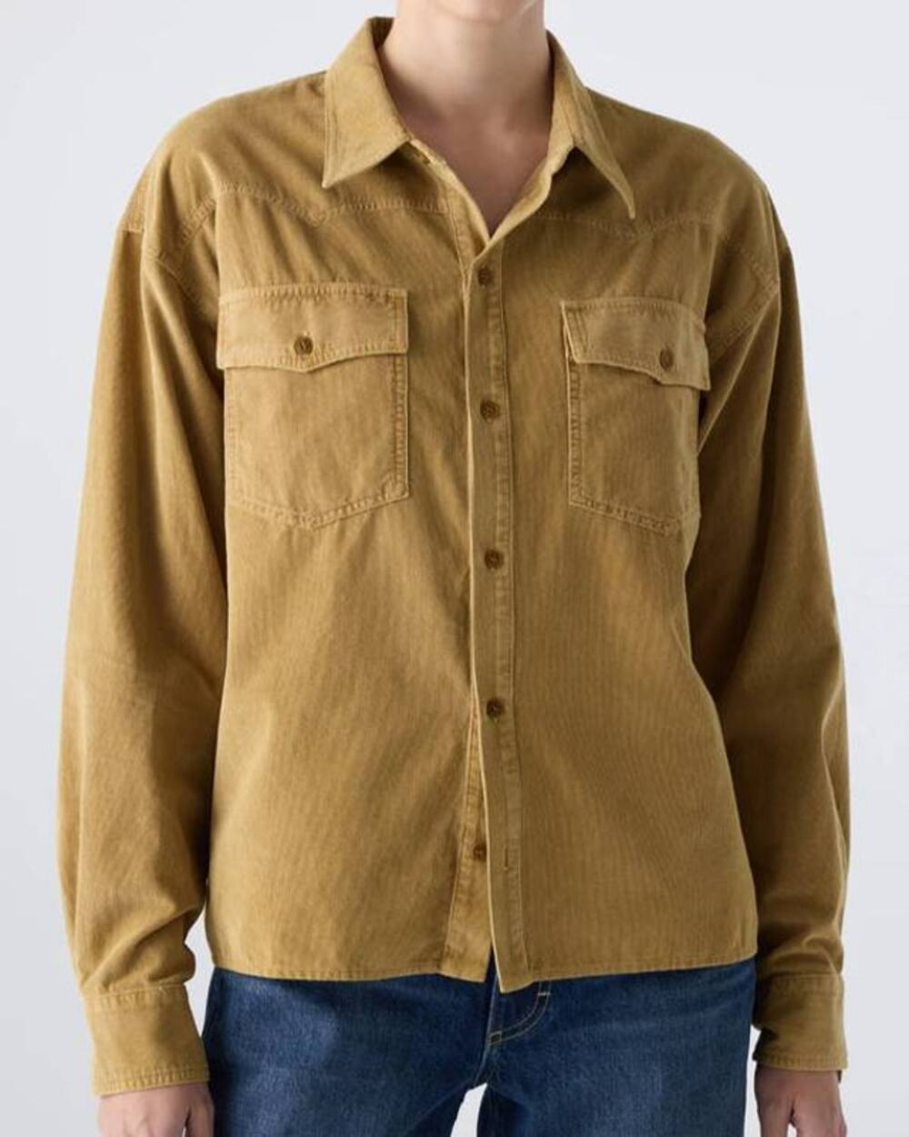AMO Jenn Button Up Western Style Shirt in Cumin Corduroy M